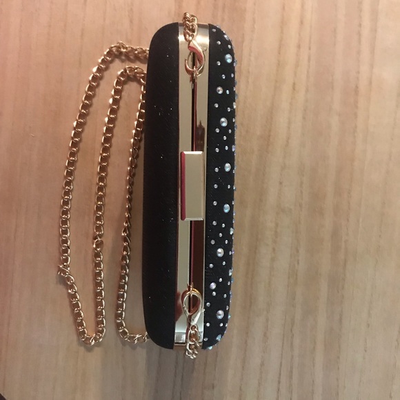 Shiny Rhinestone Studded Evening Party Clutch Handbag with Chain - Picture 8 of 11